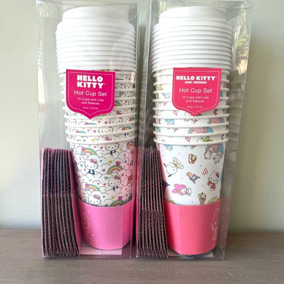 Hello Kitty Sanrio Hot Cups Set of 10 Cups with Lids and Sleeves Rainbow Clouds - Picture 9 of 9